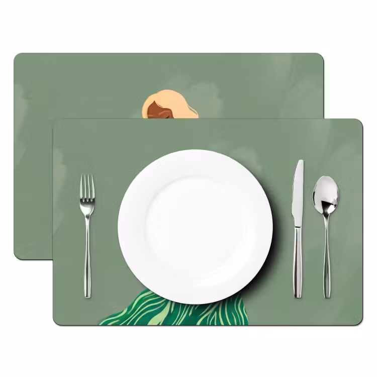 Placemat - 6 stuks - Vrouw - Portret - Illustratie - Modern - Groen — 2