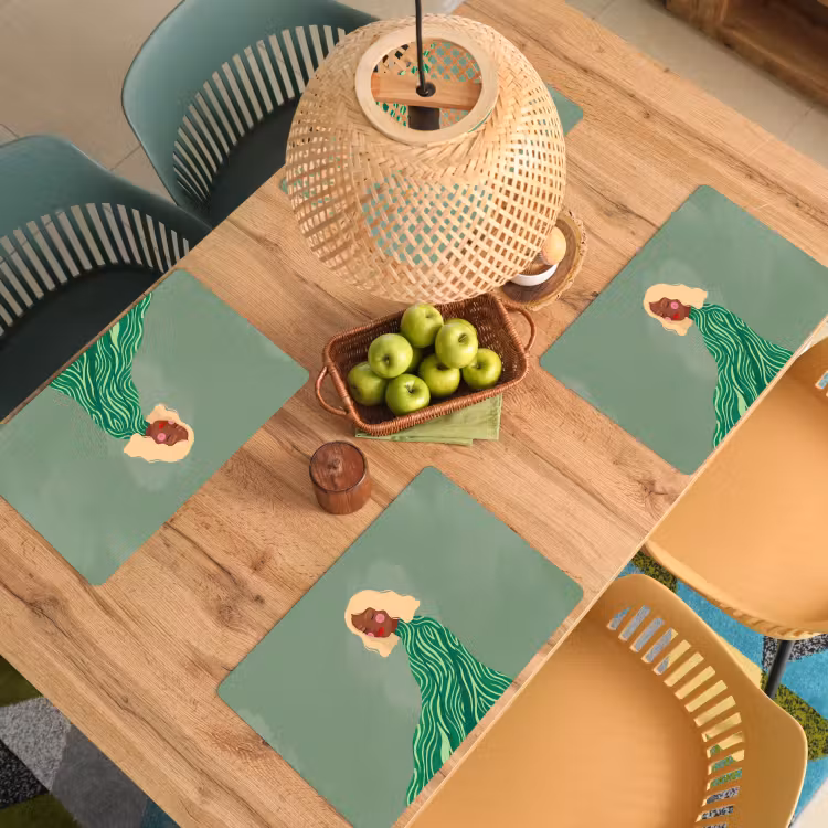 Placemat - 6 stuks - Vrouw - Portret - Illustratie - Modern - Groen — 6