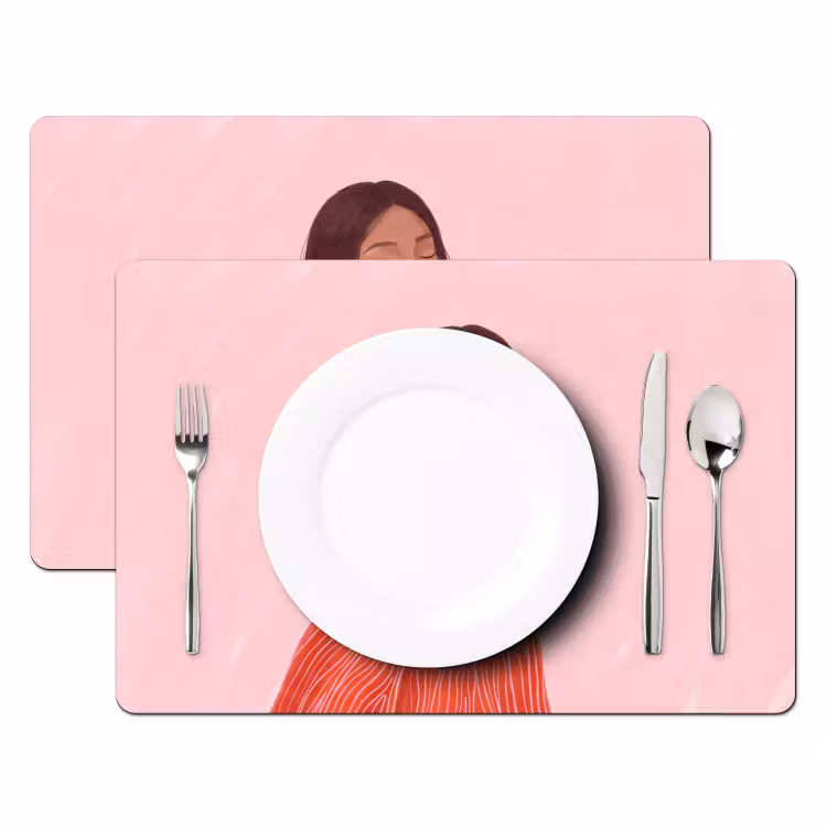 Placemat - 6 stuks - Vrouw - Portret - Modern - Kunst - Roze — 2