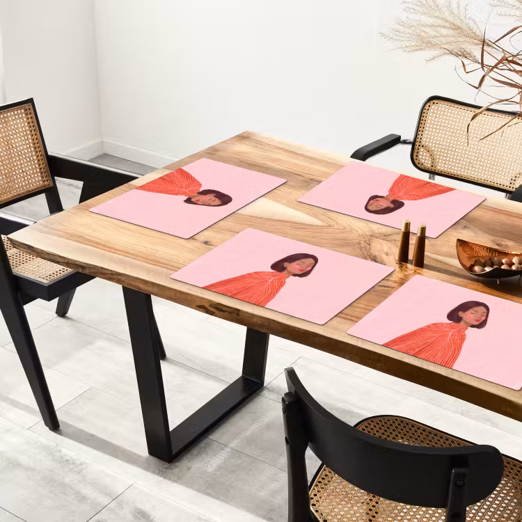 Placemat - 6 stuks - Vrouw - Portret - Modern - Kunst - Roze — 5
