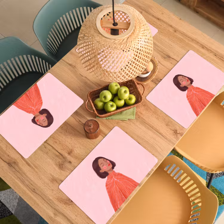 Placemat - 6 stuks - Vrouw - Portret - Modern - Kunst - Roze — 6