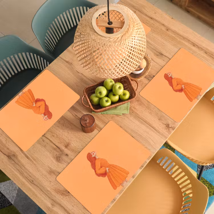 Placemat - 6 stuks - Vrouw - Profiel - Mensen - Modern - Oranje — 6