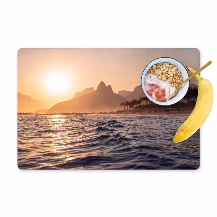 Placemat - 6 stuks - Zee - Golven - Zonsondergang - Kust - Goud — 1