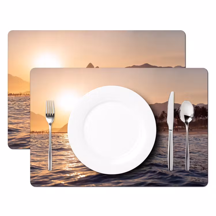 Placemat - 6 stuks - Zee - Golven - Zonsondergang - Kust - Goud — 2