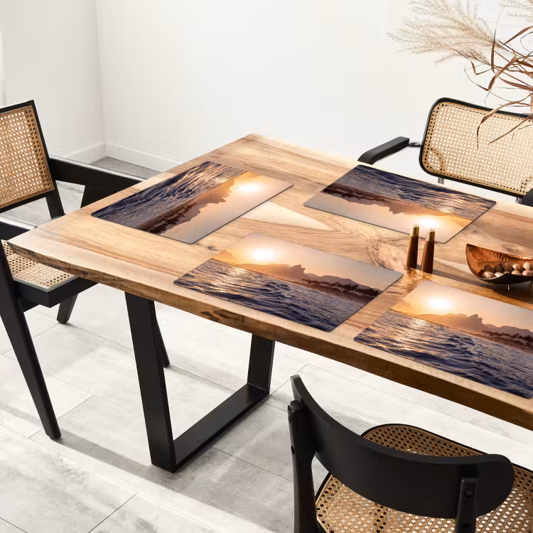 Placemat - 6 stuks - Zee - Golven - Zonsondergang - Kust - Goud — 5