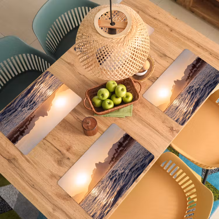 Placemat - 6 stuks - Zee - Golven - Zonsondergang - Kust - Goud — 6