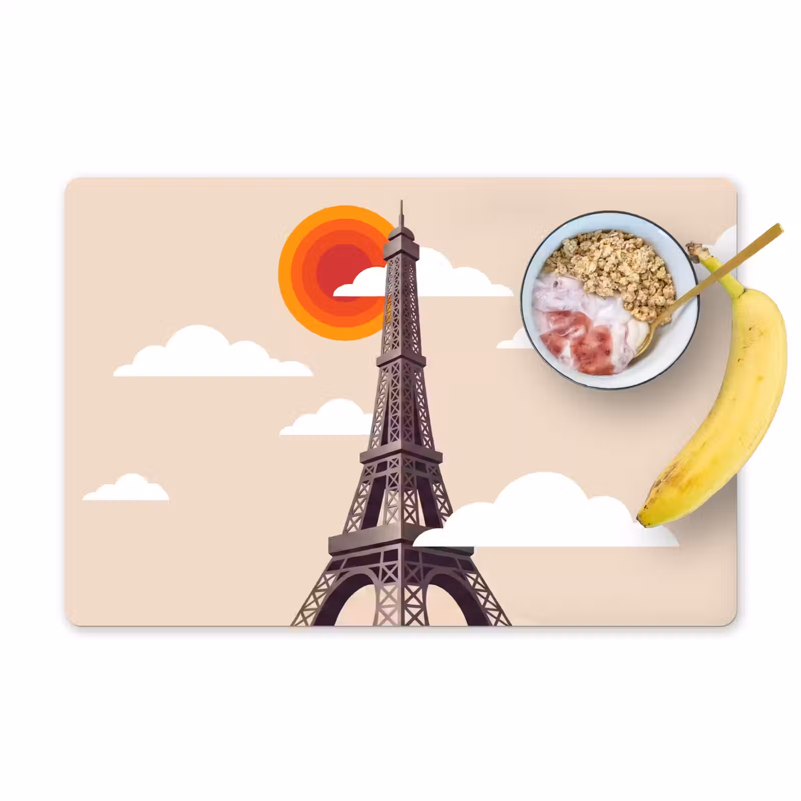 Placemat - 6 stuks - Eiffeltoren - Zon - Architectuur - Abstract - Beige — 1