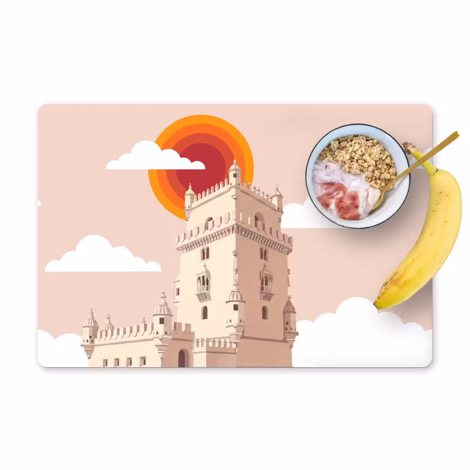 Placemat - 6 stuks - Toren - Rivier - Architectuur - Modern - Oranje — 1