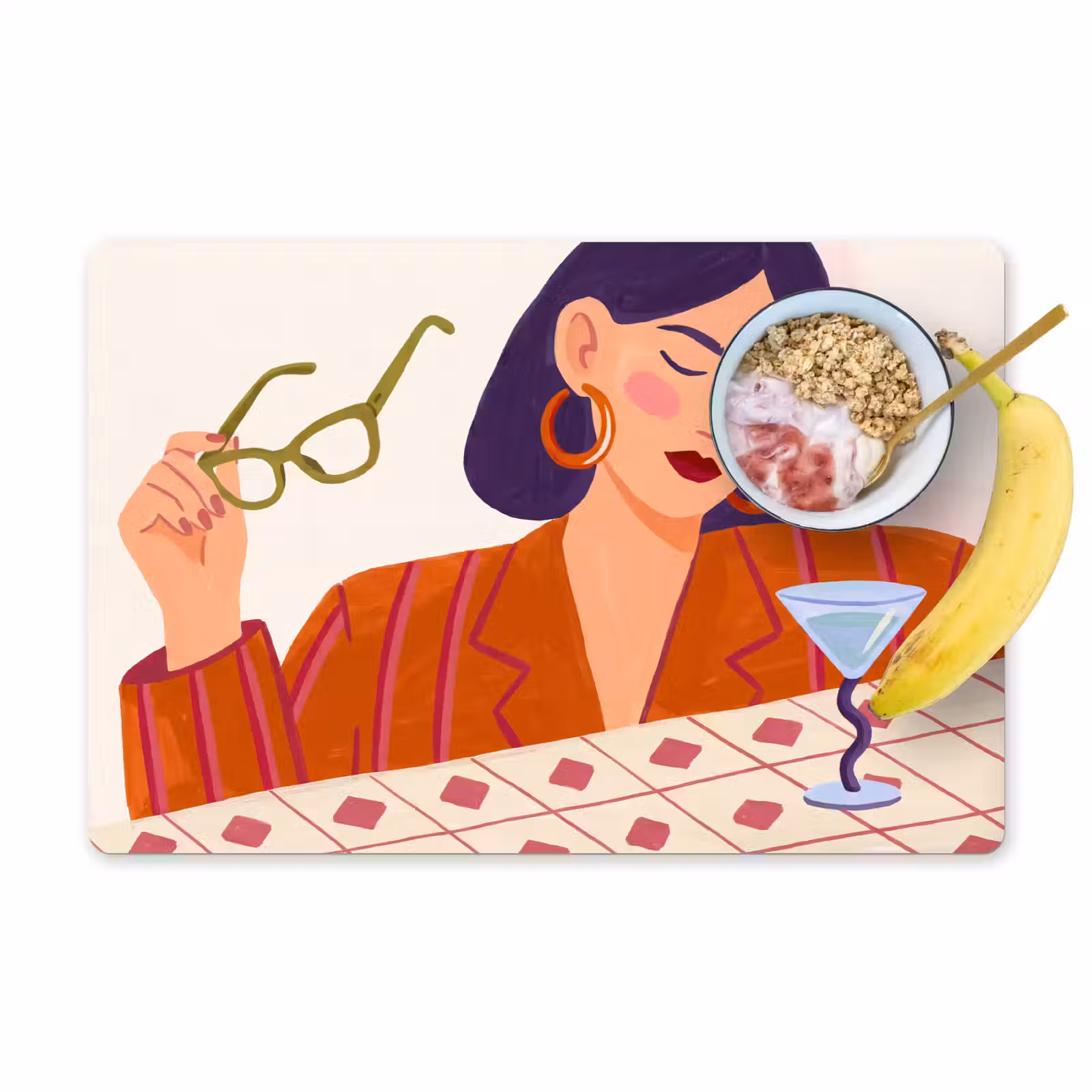 Placemat - 6 stuks - Vrouw - Bril - Cocktail - Illustratie - Modern — 1