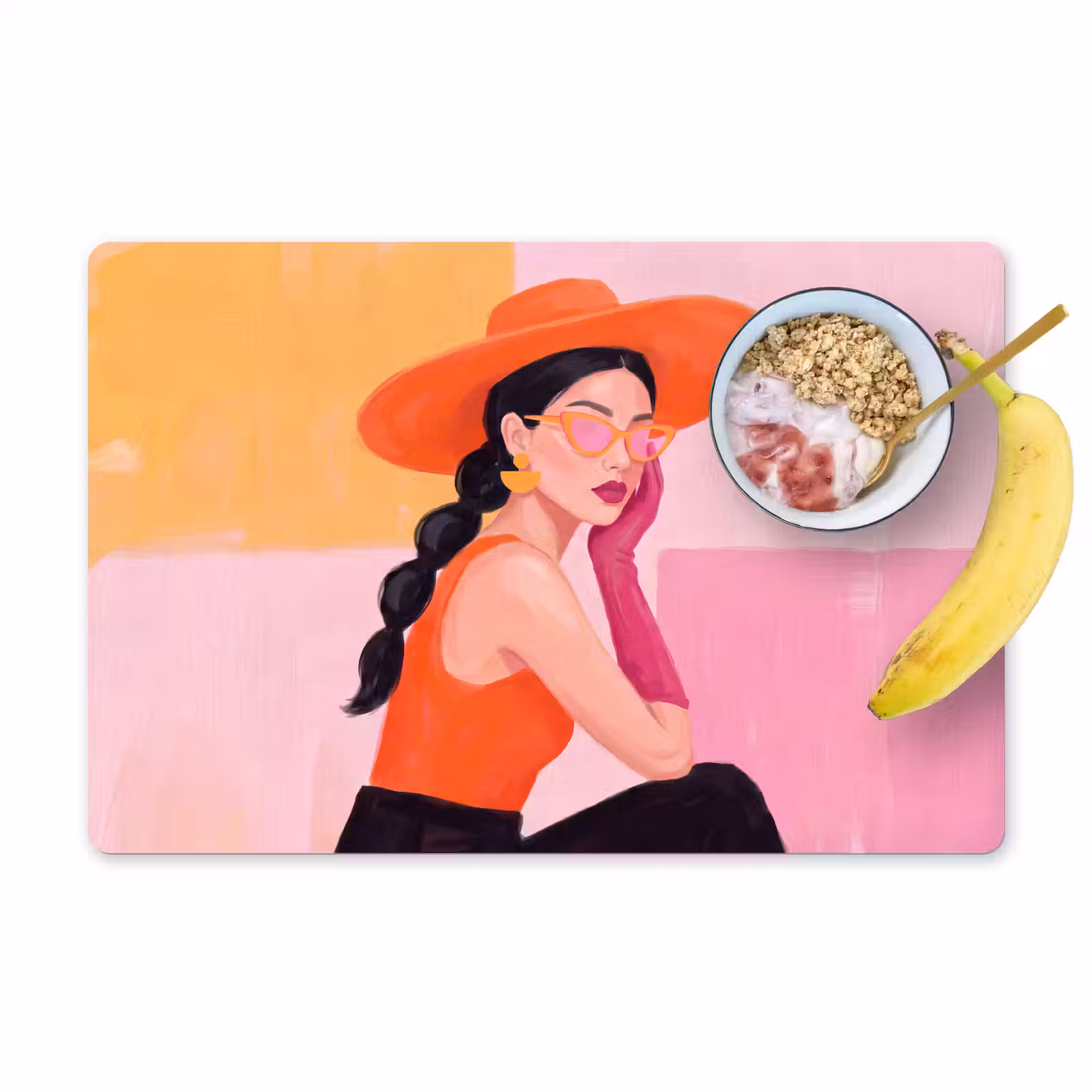 Placemat - 6 stuks - Vrouw - Hoed - Mode - Modern - Oranje — 1