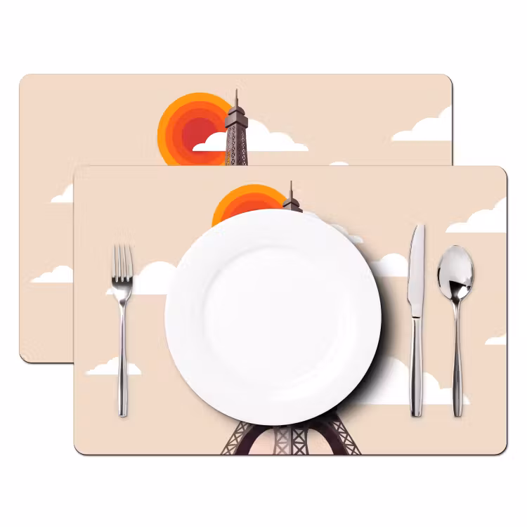 Placemat - 6 stuks - Eiffeltoren - Zon - Architectuur - Abstract - Beige — 2