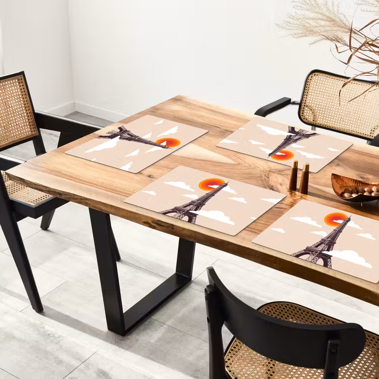 Placemat - 6 stuks - Eiffeltoren - Zon - Architectuur - Abstract - Beige — 5