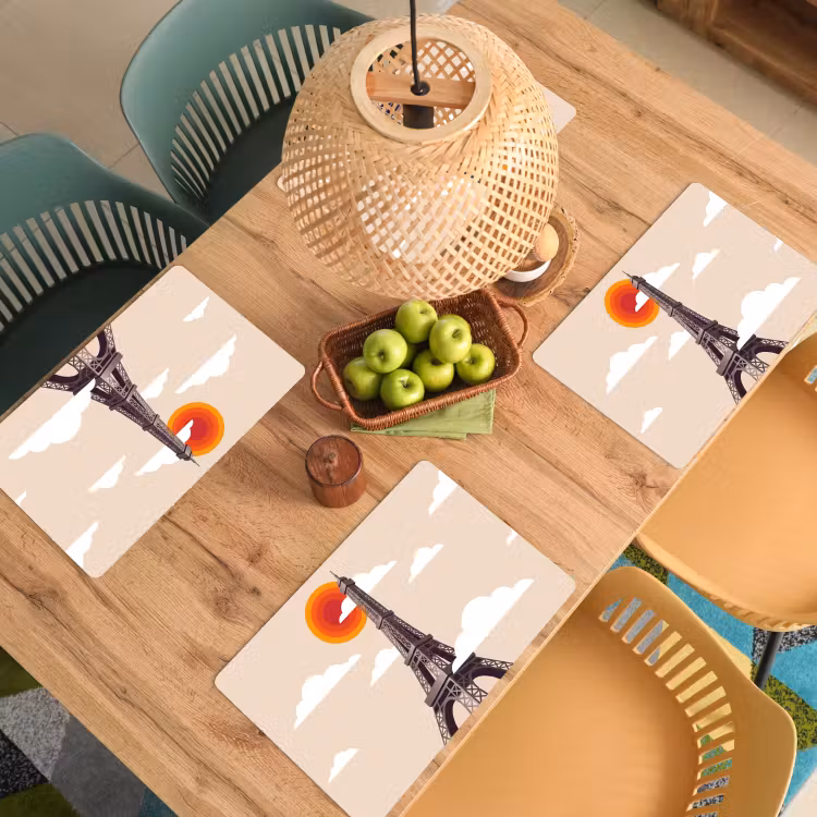 Placemat - 6 stuks - Eiffeltoren - Zon - Architectuur - Abstract - Beige — 6