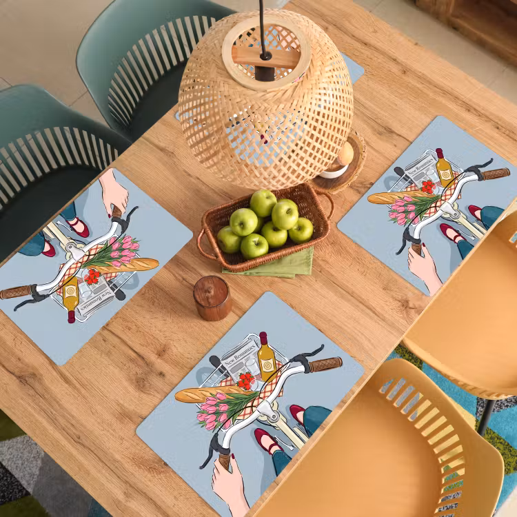 Placemat - 6 stuks - Fiets - Picknick - Zomer - Illustratie — 6