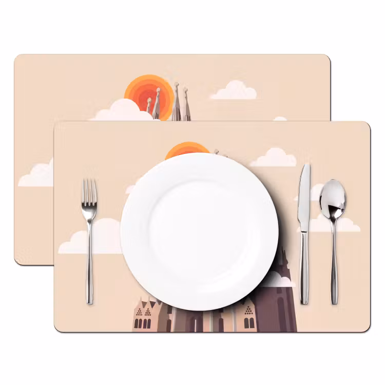 Placemat - 6 stuks - Gebouw - Torens - Architectuur - Abstract - Zonsondergang — 2