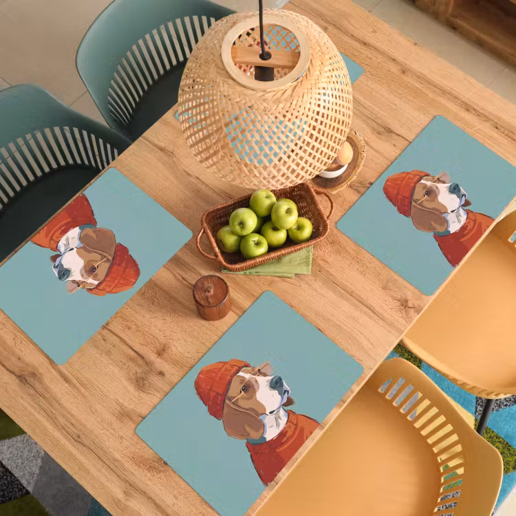 Placemat - 6 stuks - Hond - Beanie - Zonnebril - Dieren - Modern — 6