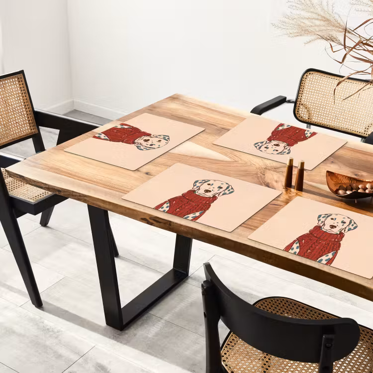 Placemat - 6 stuks - Hond - Trui - Winter - Dieren - Rood — 5