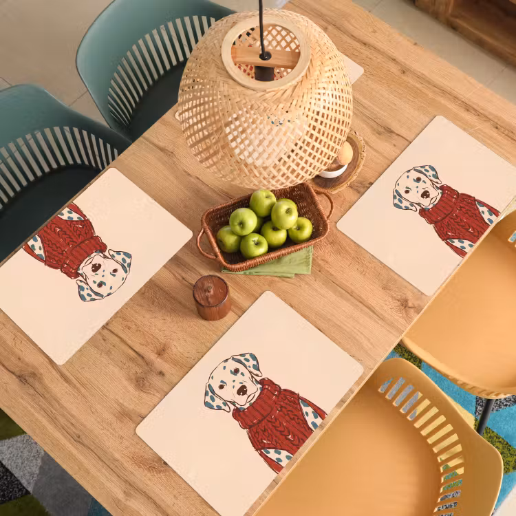 Placemat - 6 stuks - Hond - Trui - Winter - Dieren - Rood — 6
