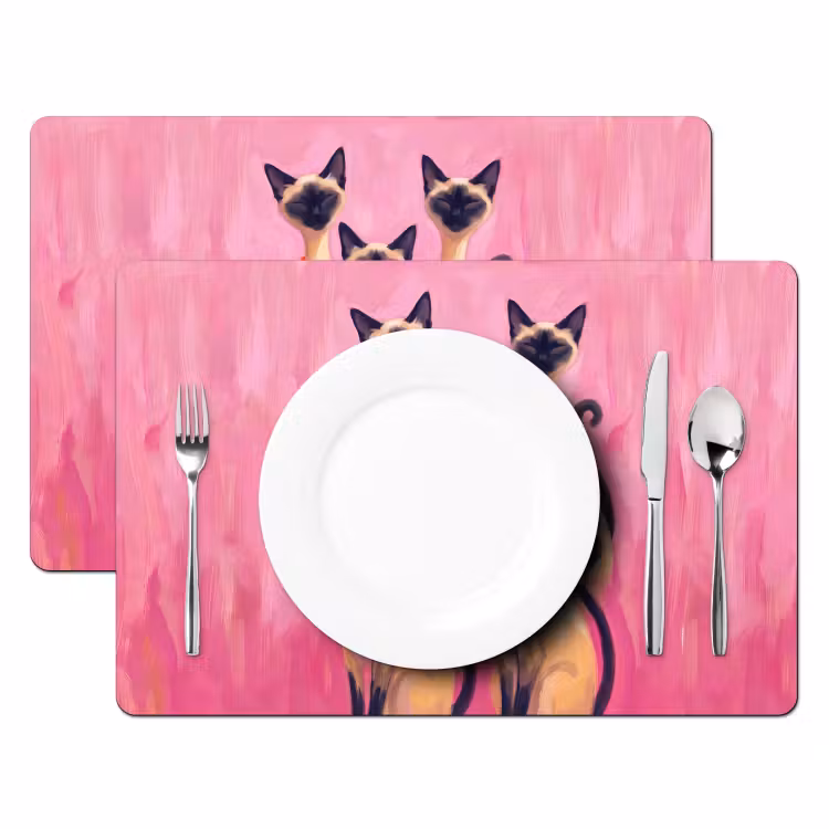 Placemat - 6 stuks - Kat - Groep - Dieren - Modern - Roze — 2
