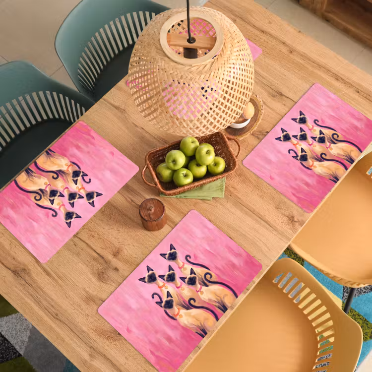 Placemat - 6 stuks - Kat - Groep - Dieren - Modern - Roze — 6