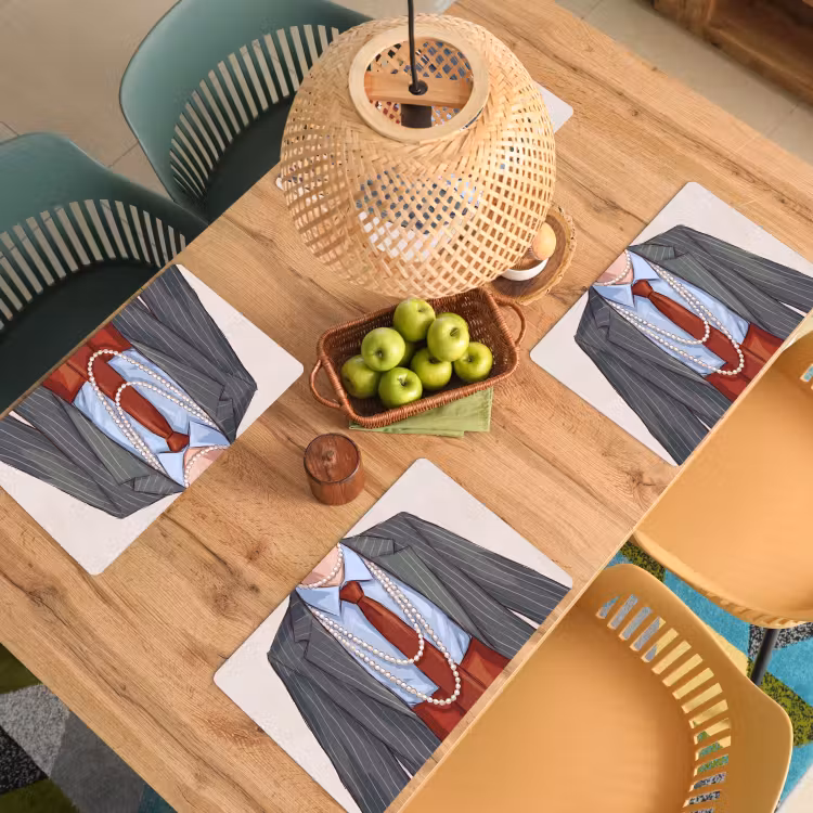Placemat - 6 stuks - Kleding - Strik - Parels - Klassiek - Mode — 6