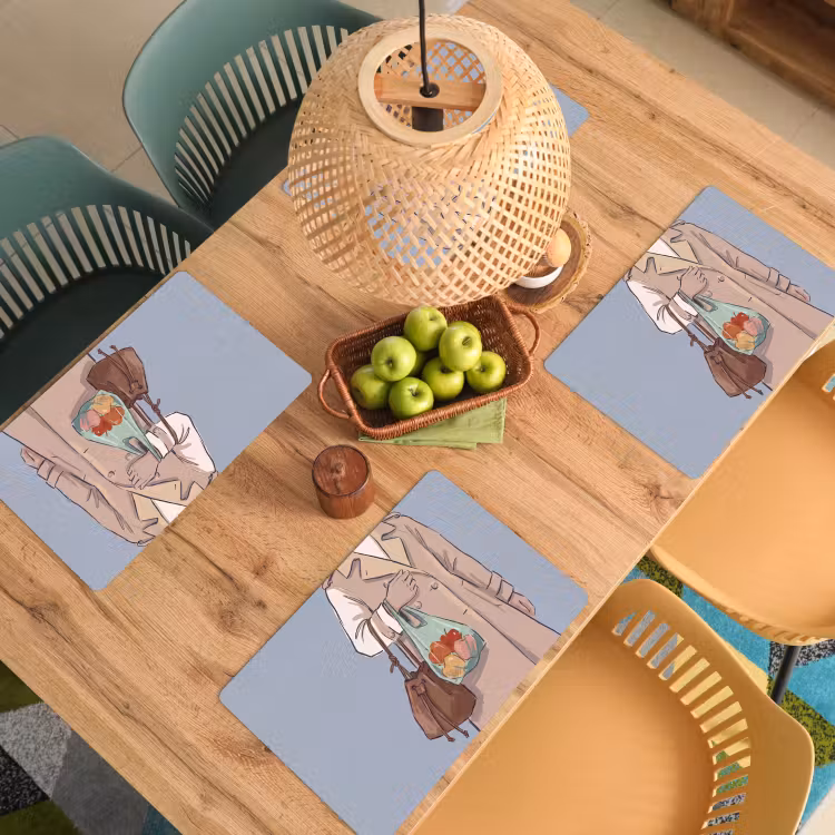 Placemat - 6 stuks - Mensen - Boodschappen - Stadsleven - Modern - Kleurrijk — 6