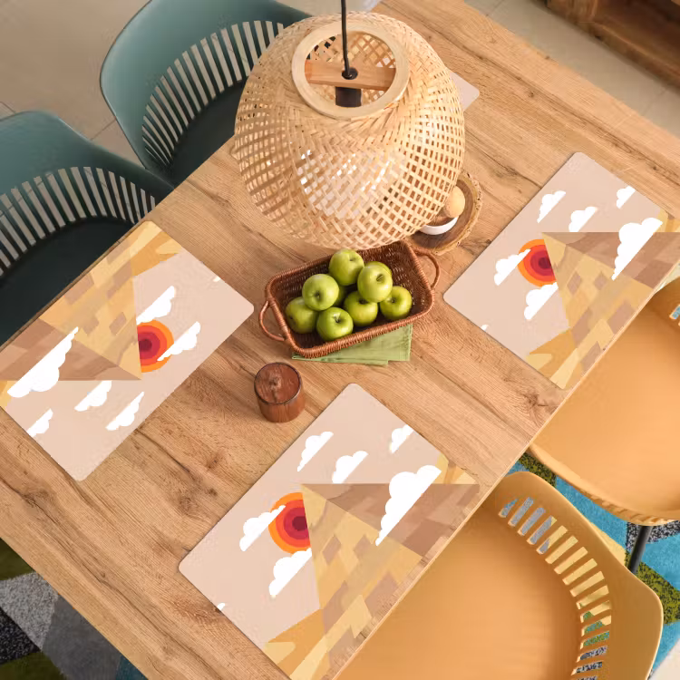 Placemat - 6 stuks - Piramide - Zon - Woestijn - Modern - Oranje — 6