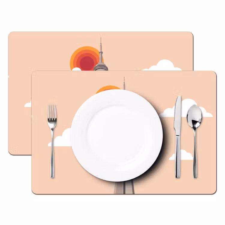 Placemat - 6 stuks - Stad - Gebouw - Architectuur - Retro - Oranje — 2