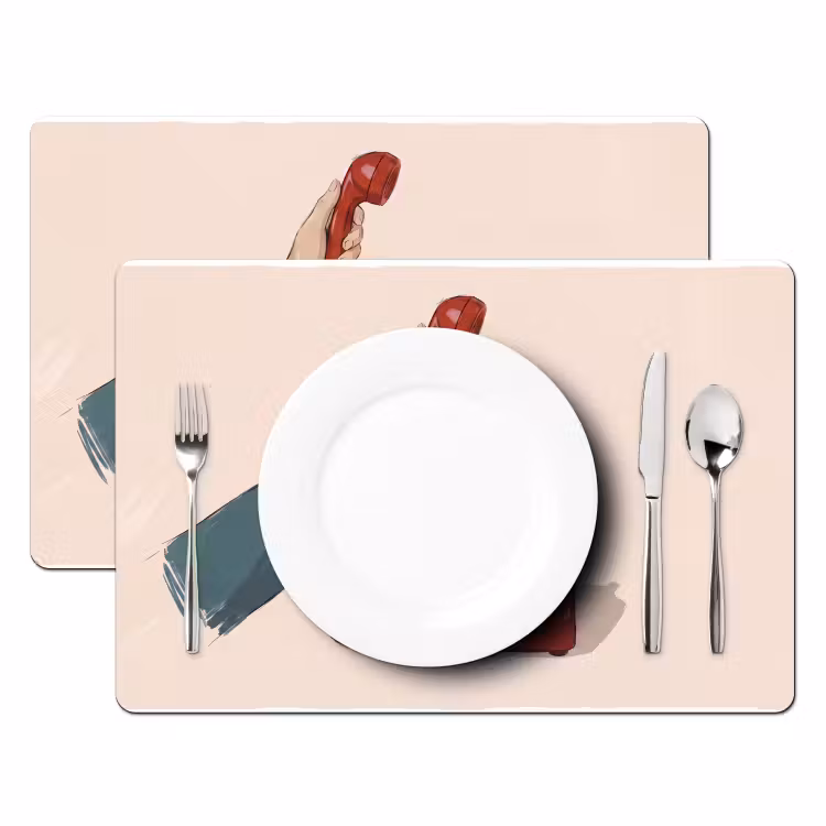 Placemat - 6 stuks - Telefoon - Hand - Vintage - Communicatie - Rood — 2