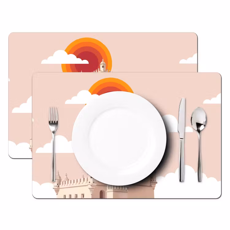 Placemat - 6 stuks - Toren - Rivier - Architectuur - Modern - Oranje — 2