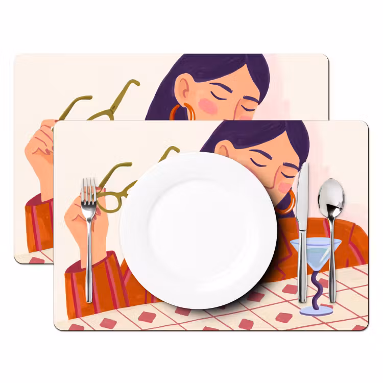 Placemat - 6 stuks - Vrouw - Bril - Cocktail - Illustratie - Modern — 2