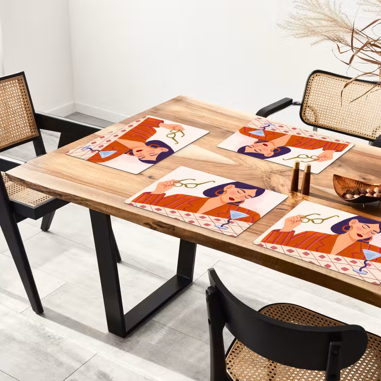 Placemat - 6 stuks - Vrouw - Bril - Cocktail - Illustratie - Modern — 5