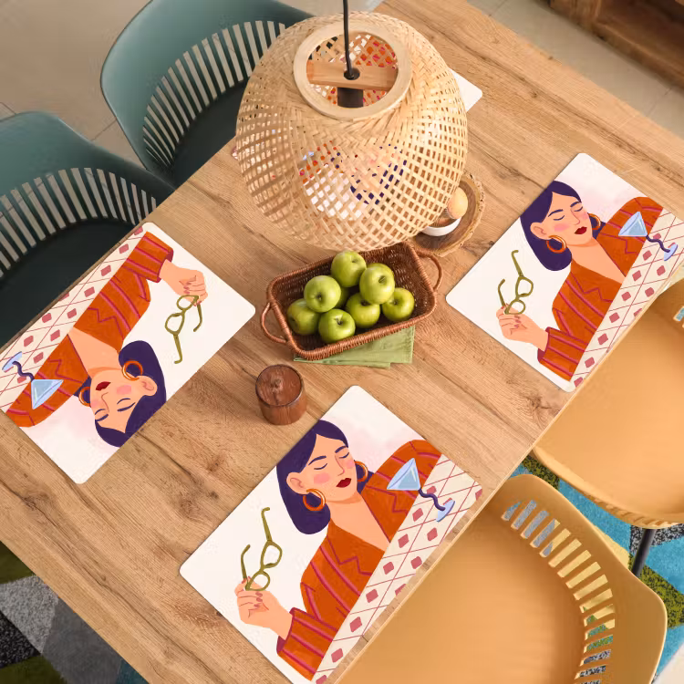 Placemat - 6 stuks - Vrouw - Bril - Cocktail - Illustratie - Modern — 6