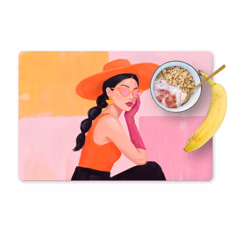 Placemat - 6 stuks - Vrouw - Hoed - Mode - Modern - Oranje — 1