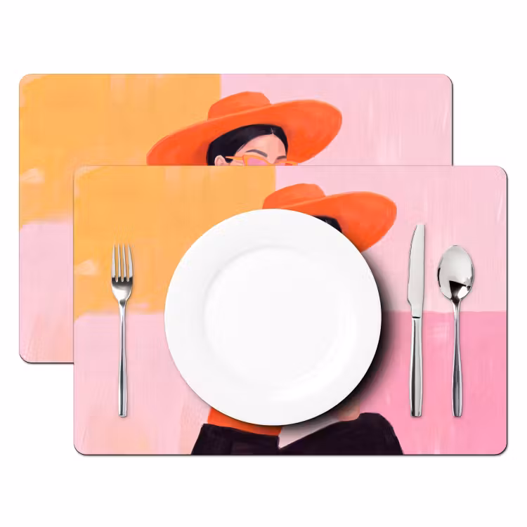 Placemat - 6 stuks - Vrouw - Hoed - Mode - Modern - Oranje — 2