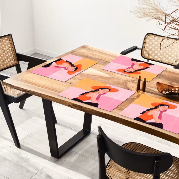Placemat - 6 stuks - Vrouw - Hoed - Mode - Modern - Oranje — 5