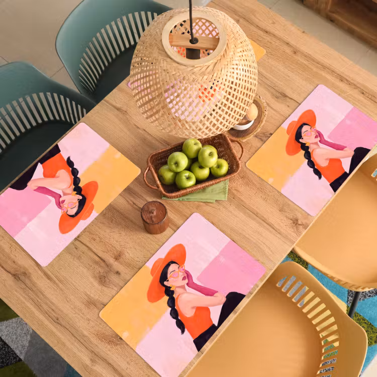 Placemat - 6 stuks - Vrouw - Hoed - Mode - Modern - Oranje — 6