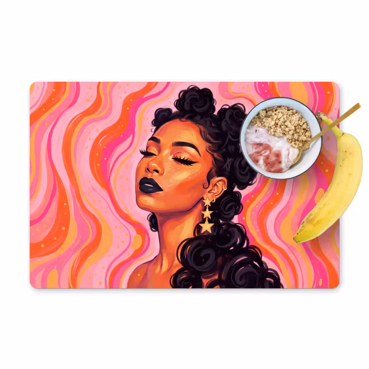 Placemat - 6 stuks - Vrouw - Portret - Abstract - Kleurrijk - Roze — 1