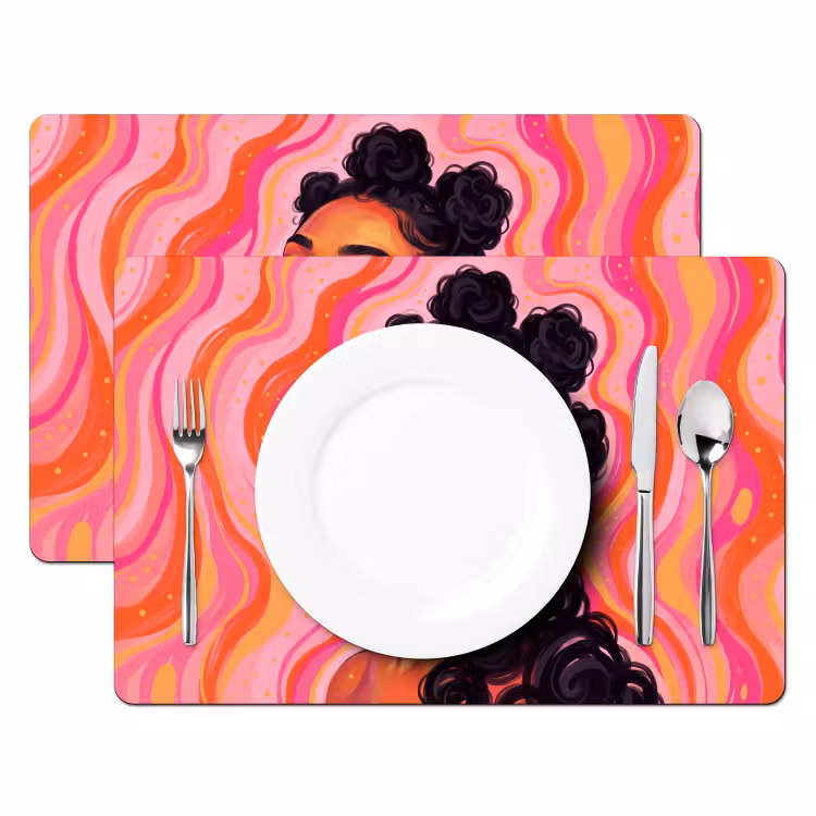 Placemat - 6 stuks - Vrouw - Portret - Abstract - Kleurrijk - Roze — 2