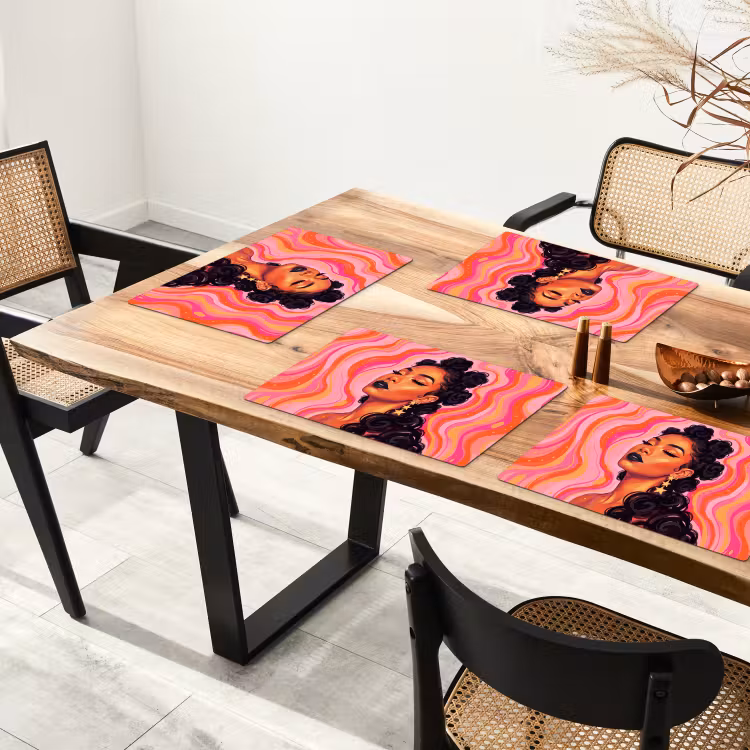 Placemat - 6 stuks - Vrouw - Portret - Abstract - Kleurrijk - Roze — 5