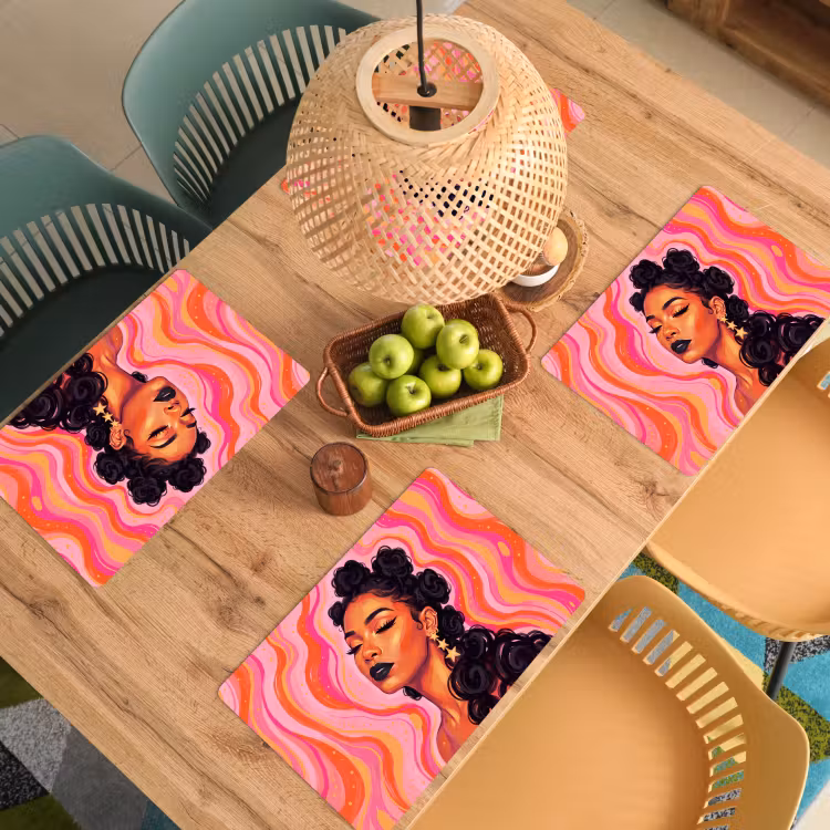 Placemat - 6 stuks - Vrouw - Portret - Abstract - Kleurrijk - Roze — 6