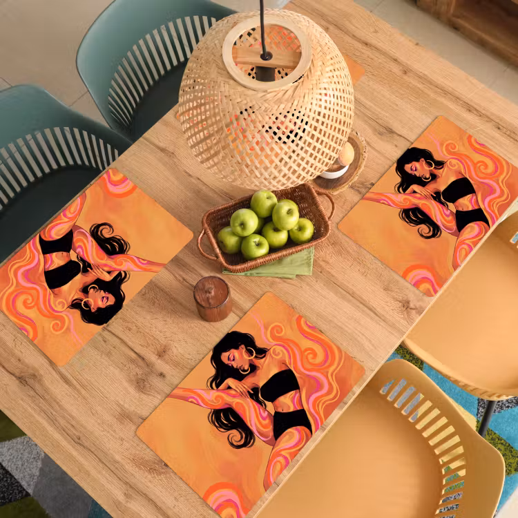 Placemat - 6 stuks - Vrouw - Portret - Abstract - Modern - Kleurrijk — 6