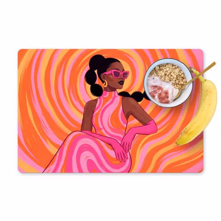 Placemat - 6 stuks - Vrouw - Portret - Kunst - Abstract - Roze — 1
