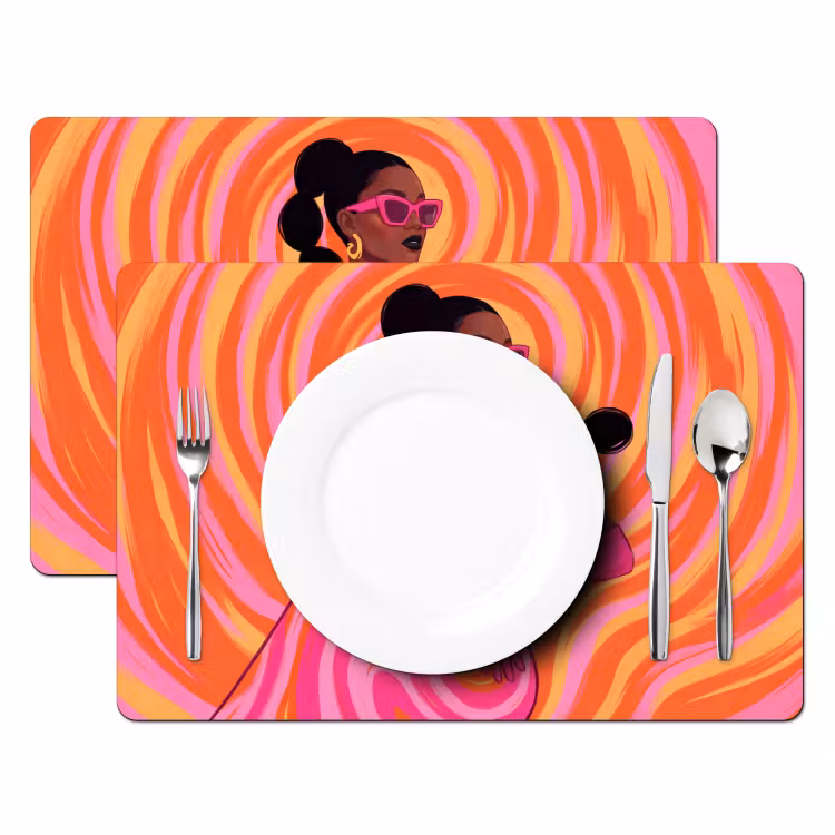 Placemat - 6 stuks - Vrouw - Portret - Kunst - Abstract - Roze — 2