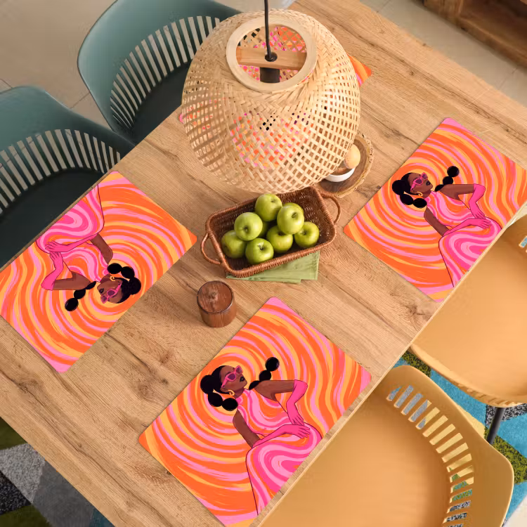 Placemat - 6 stuks - Vrouw - Portret - Kunst - Abstract - Roze — 6