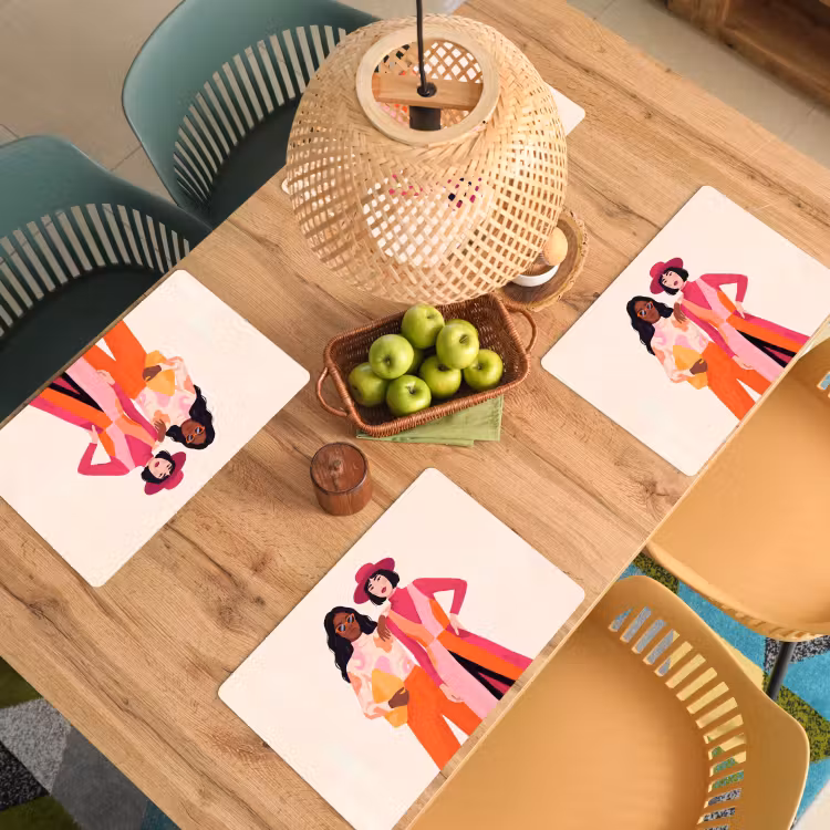 Placemat - 6 stuks - Vrouw - Twee - Mode - Abstract - Kleurrijk — 6