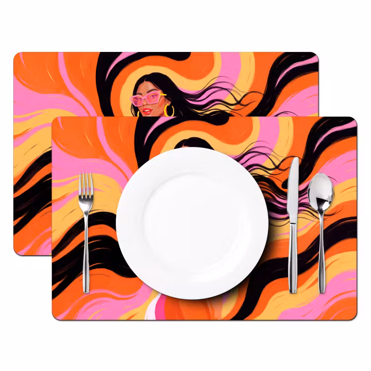 Placemat - 6 stuks - Vrouw - Zonnebril - Abstract - Kleurrijk — 2