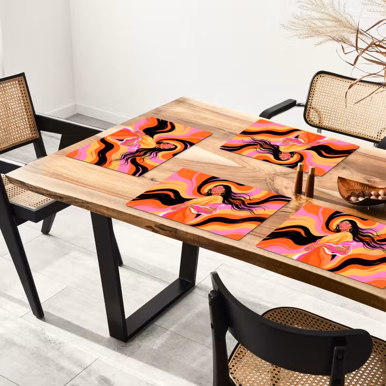 Placemat - 6 stuks - Vrouw - Zonnebril - Abstract - Kleurrijk — 5