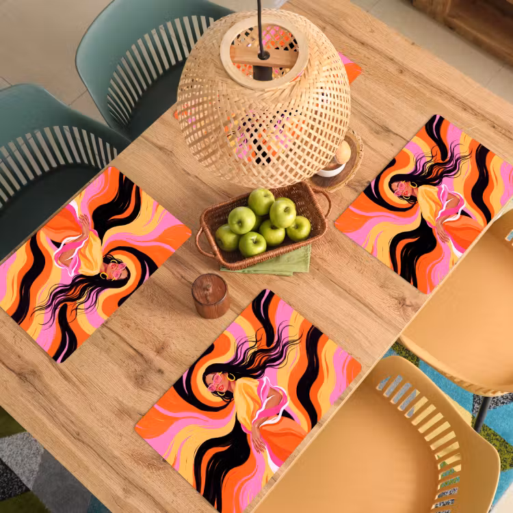 Placemat - 6 stuks - Vrouw - Zonnebril - Abstract - Kleurrijk — 6