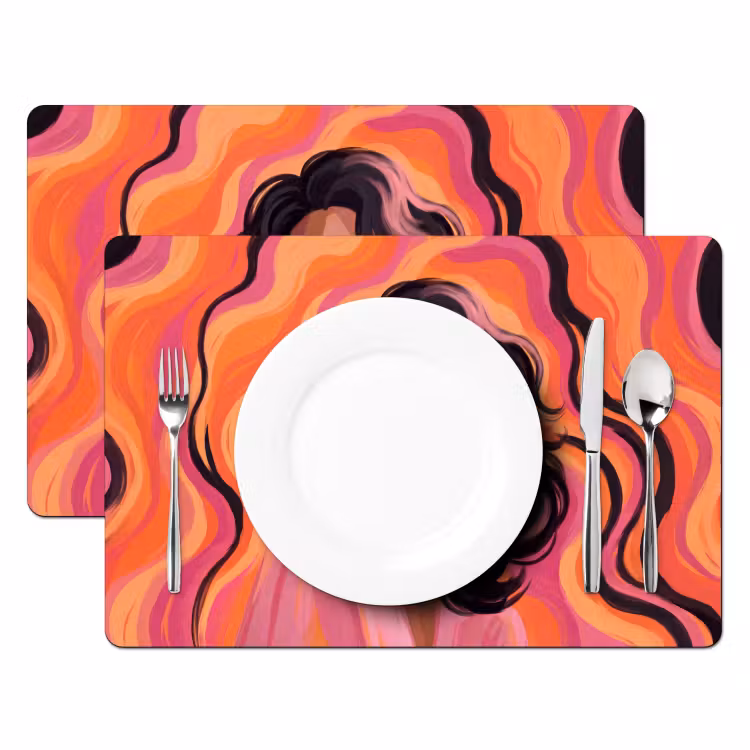 Placemat - 6 stuks - Vrouw - Zonnebril - Modern - Portret - Oranje — 2